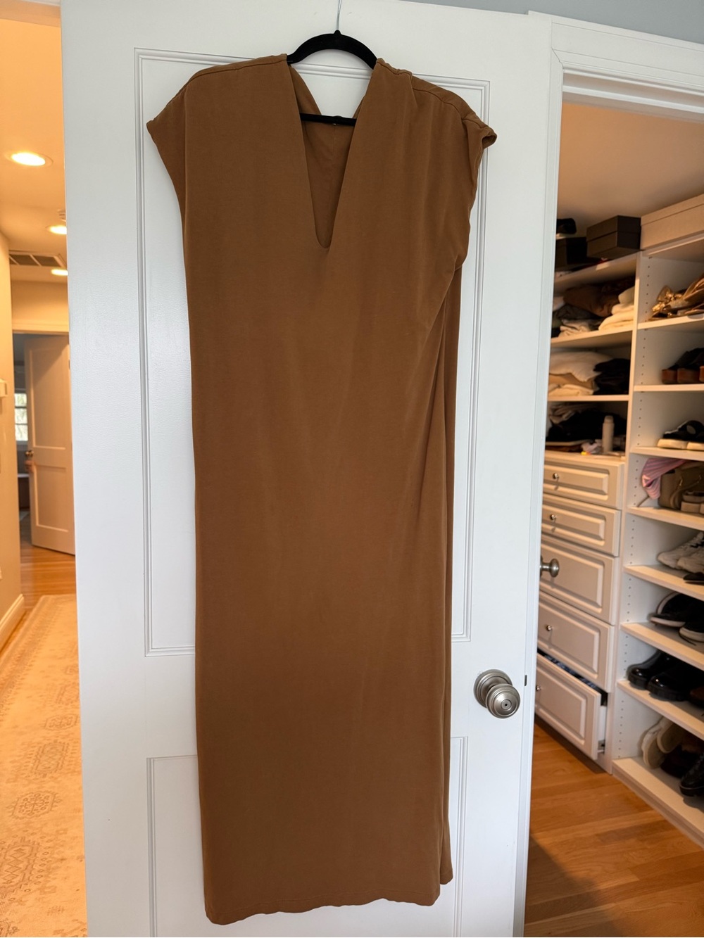 Zara Brown V-Neck WASHED EFFECT MIDI DRESS - Picture 3 of 3
